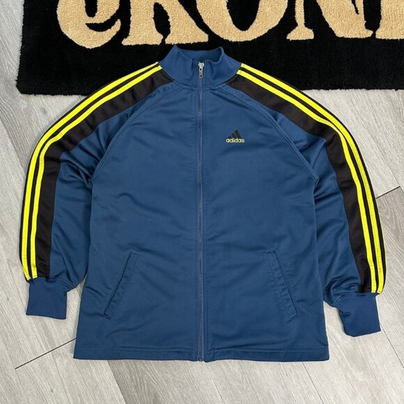 Vintage 90's Adidas Navy Blue/Black/Yellow Men's Track Jacket - Size Small - Picture 1 of 8